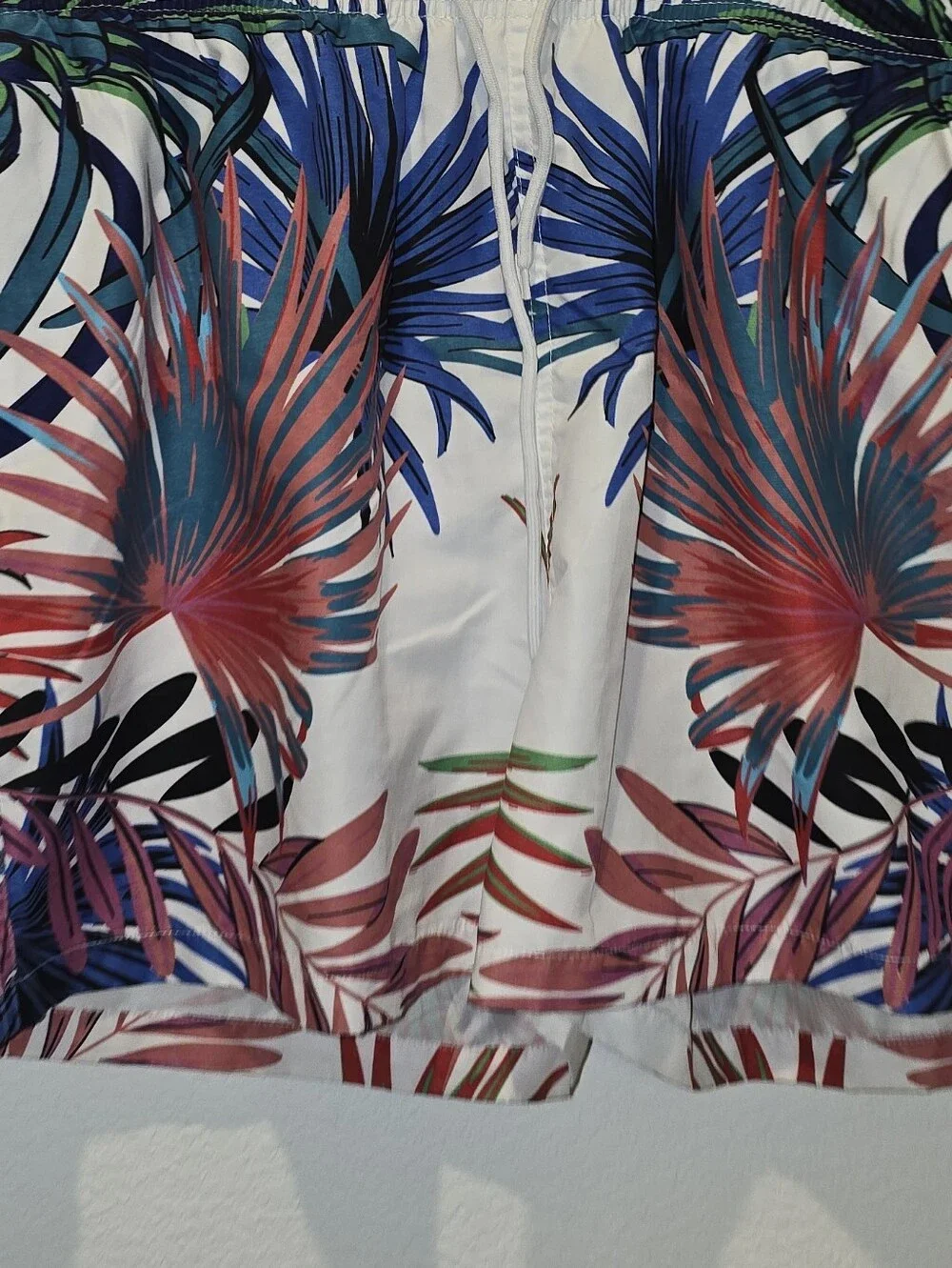 Tropical Print Swim Shorts - White Base with Multicolor Palms 2XL